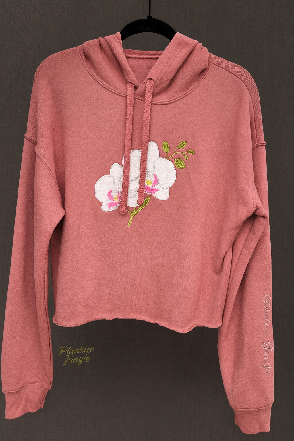 Fleece Hoodie cropped - Embroidered Phalaenopsis orchid