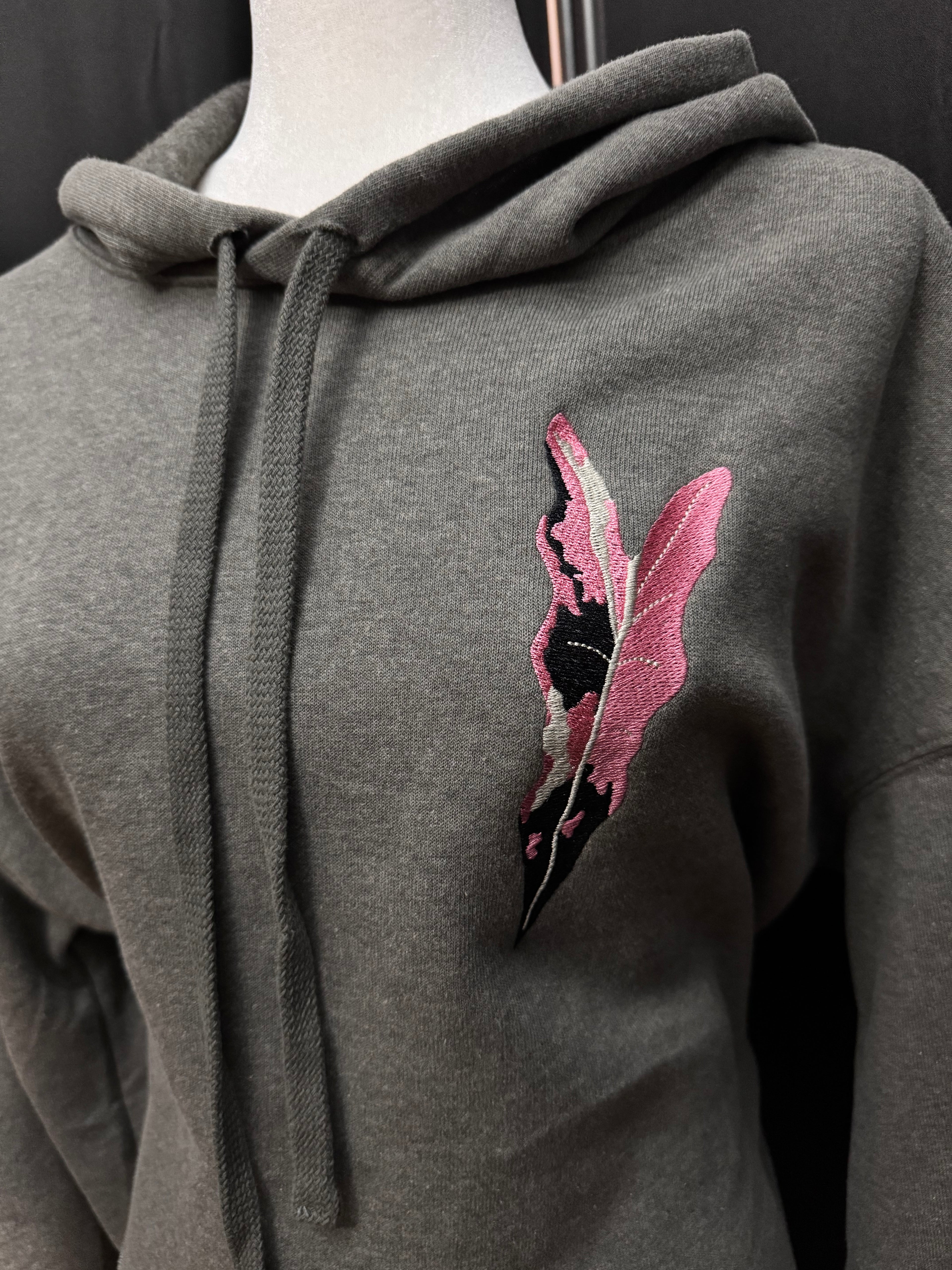 Fleece Hoodie cropped w/ back Design - Embroidered Alocasia Pink Nobilis