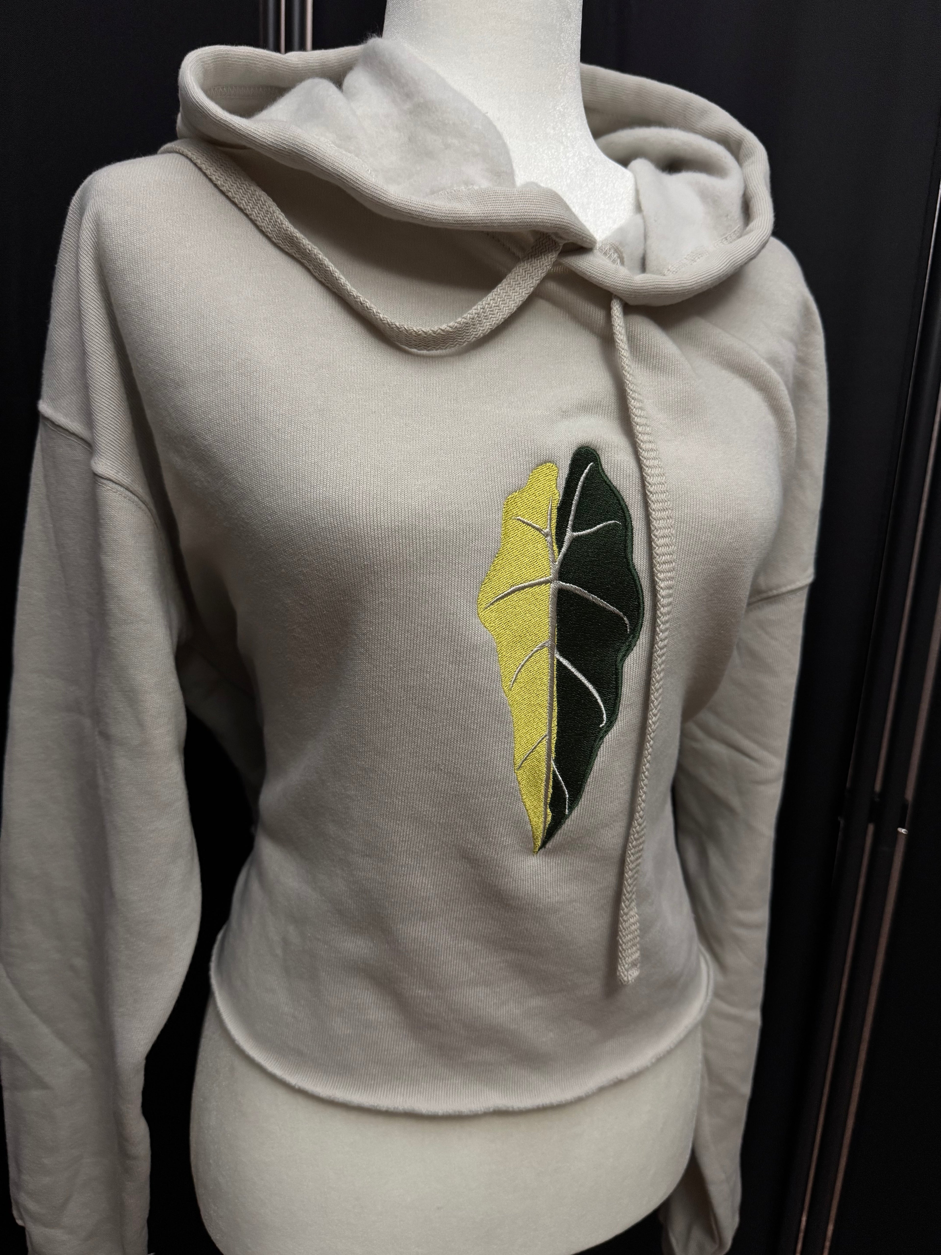 Fleece Hoodie cropped - Embroidered Alocasia Amazonica aurea