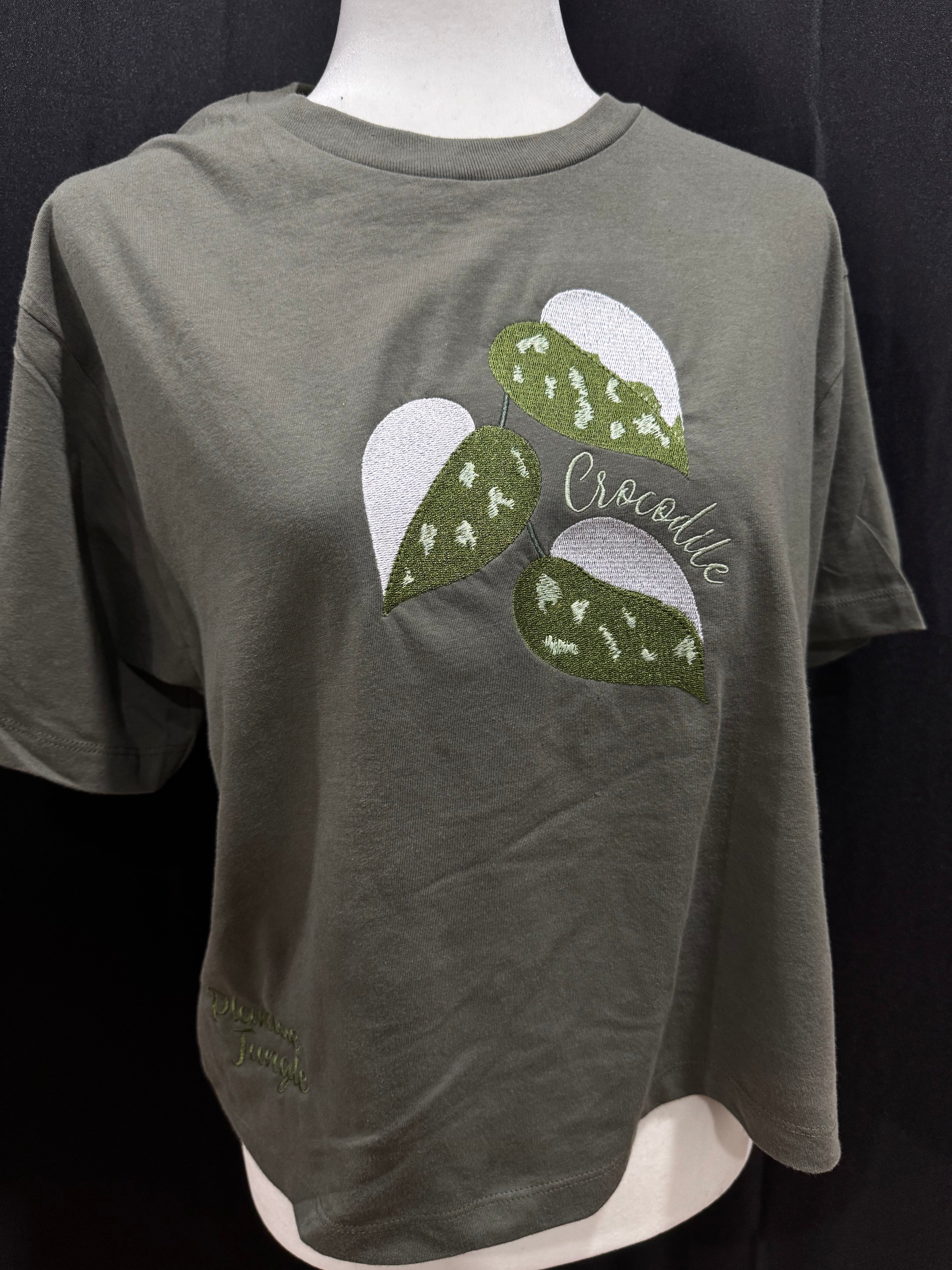 T-Shirt - Embroidered Scindapsus argyraeus white crocodile