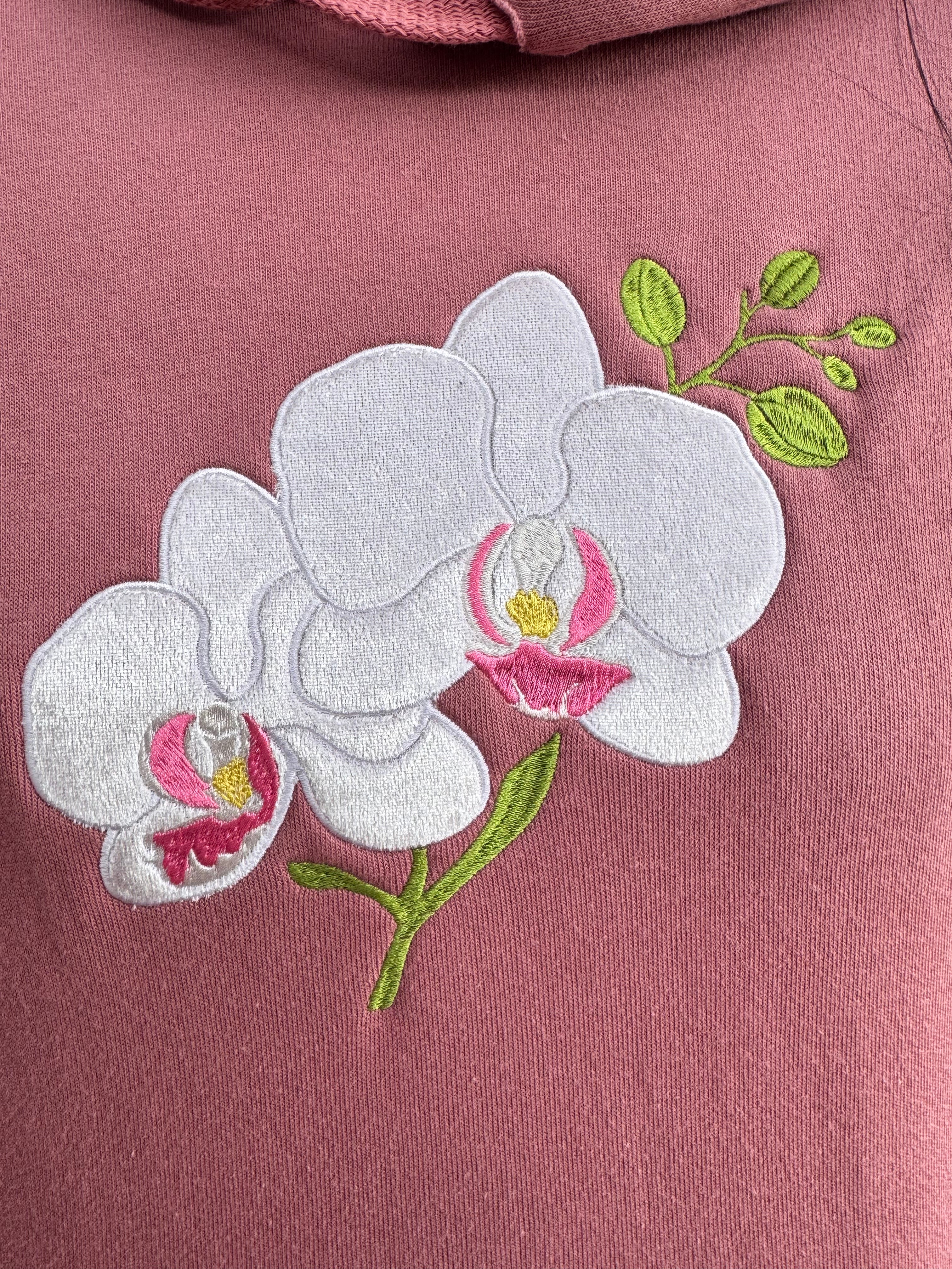 Fleece Hoodie cropped - Embroidered Phalaenopsis orchid