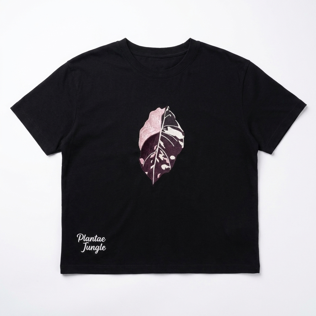 Alocasia Pink Black Velvet Variegated - Boxy T-shirt - Black